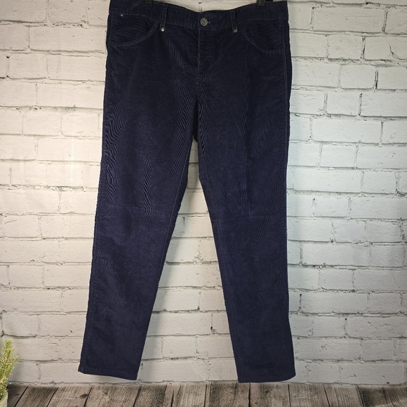 Athleta Navy Corduroy Pants Cotton Poly Stretch Womens 14 Boot Cut EUC - Picture 1 of 8